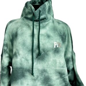 NWT Victoria’s Secret PINK Lounge Cowl Neck Pullover Green Tye-Dye